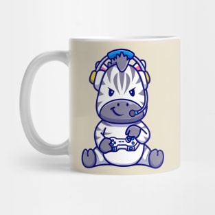 Cute Zebra Playing Game With Headphone Cartoon Mug